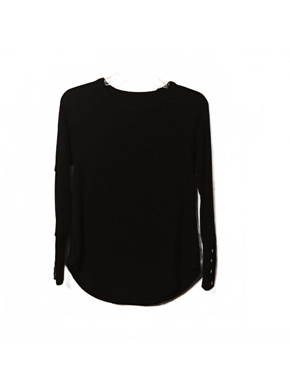 Chaser black ribbed crewneck sweater top button details on sleeve Size S
